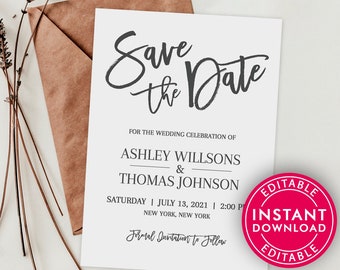 Save the Date Wedding Template, Rose Gold Wedding Invitation Digital Download, Printable Save the Date, Save The Date Instant Download