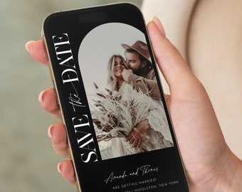 Digital Save The Date Template with Photo, Save The Date Digital, Elegant Black Save The Date, Save The Date Card, Electronic Save The Date