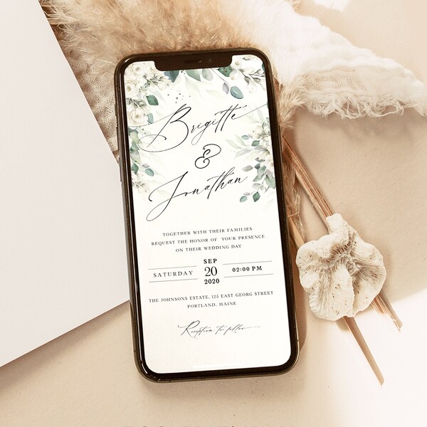 Wedding Invitation Digital, Electronic Invitation Template, Wedding Ecard, iPhone Invitation, Smartphone Invite, Digital Invite, Evite