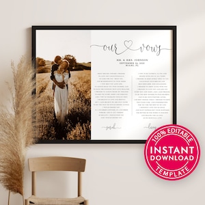 His and Hers Wedding Vows Wall Art Print Template Instant Download, Anniversary Gift, Wedding Gift, Matching Set of 2, 1st anniversary gift