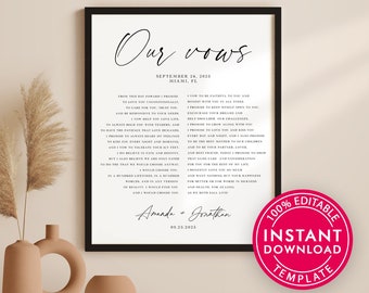 His and Hers Wedding Vows Wall Art Print Template Instant Download, Anniversary Gift, Wedding Gift, Matching Set of 2, 1st anniversary gift