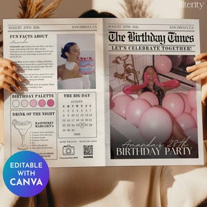 Birthday Newspaper Canva Template, Birthday Newspaper Template, Birthday Program, Large Birthday Newspaper, Editable Newspaper Itinerary