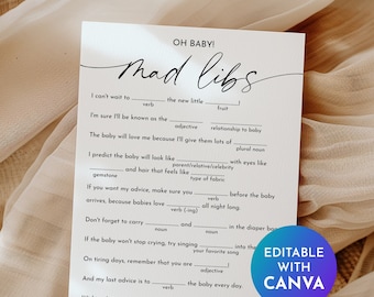 Baby Shower Game Mad Libs - Baby Shower Games Printable, Gender Neutral Oh Baby Mad Libs Game, Gender Reveal Game, Editable Template | BB1