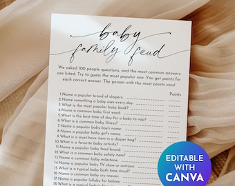 Baby Shower Game Family Feud - Printable Baby Shower Games, Gender Neutral Family Feud Game Editable Template, Instant Download | BB1