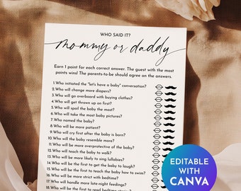 Mommy or Daddy Baby Shower Game - Printable Mommy or Daddy Guess Who Game, Guess Who Said It, Baby Shower Game Instant Download | BB1