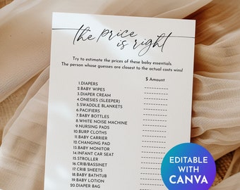 The Price is Right Baby Shower Game with Answer Keys - Baby Price is Right Game Printable, Guess The Price Game, Baby Shower Activity | BB1
