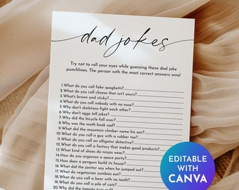 Dad Jokes Baby Shower Game - Printable Baby Shower Party Cards, Dad Jokes Trivia Game, Dad Jokes Editable Template, Instant Download | BB1