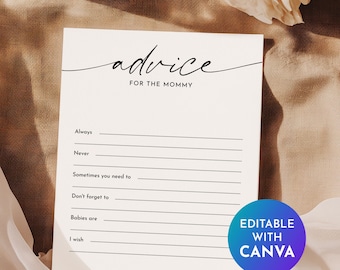 Advice for the Mommy - Printable Baby Shower Template, Advice and Wishes for Mom-To-Be, Editable Baby Shower Games, Baby Shower Cards | BB1