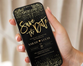 Gold Electronic Save The Date, Electronic Invitation Template, Save The Date Ecard, Editable Template Instant Download, Digital Invite,