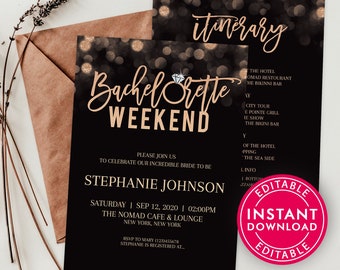 Bachelorette Party Invitations, Bachelorette Party Invitations with Itinerary, Bachelorette Invite, Bachelorette Weekend Invitation Template