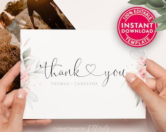 Wedding Thank You Card Template, Personalized Thank You Card, Printable Thank You Card Template, Thank You Card Wedding, Wedding Favors