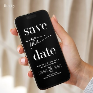 Plantilla electrónica negra para guardar la fecha, descarga digital de la plantilla para guardar la fecha, guardar la fecha moderna, guardar la fecha para bodas minimalistas