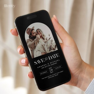 Black Save the Date Digital With Photo, Minimalist Electronic Save the