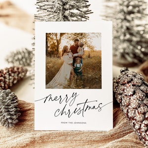 Sjabloon fotokerstkaart, bewerkbare boho-kerstkaart, minimalistische afdrukbare kerstkaart, eenvoudige kerstkaart digitale download