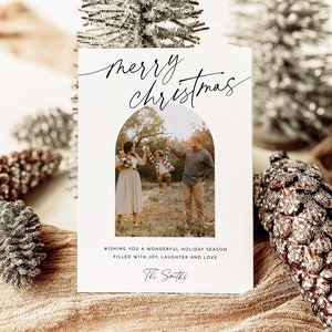 Modello di cartolina di Natale con foto, download digitale di cartolina di Natale minimalista, semplici biglietti di auguri modificabili, cartolina di buon Natale Boho