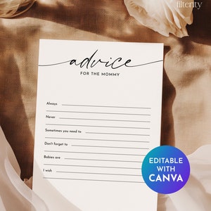 Consejos para la mamá: plantilla imprimible para baby shower, consejos y deseos para la futura mamá, juegos editables para baby shower, tarjetas para baby shower / BB1