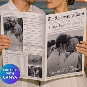 Wedding Anniversary Newspaper, 1 Year Anniversary Newspaper Canva Template, Couple First Anniversary, Gift for Husband, Photoshoot Newspaper