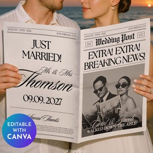 Wedding Newspaper Template with Photo, Wedding Newspaper Template, Wedding Program, Newlywed Times, Editable Newspaper Itinerary, Marriage