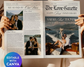 Anniversary Newspaper Canva Template, Wedding Anniversary Newspaper, Couple First Anniversary, 1st year of marriage, Photoshoot Newspaper