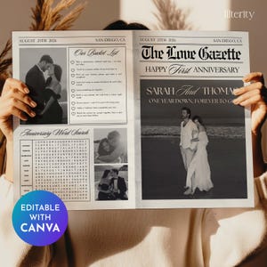 One Year Anniversary Newspaper Canva Template, 1 Year Wedding Anniversary Newspaper, Couple First Anniversary, Gift for Husband, Photoshoot