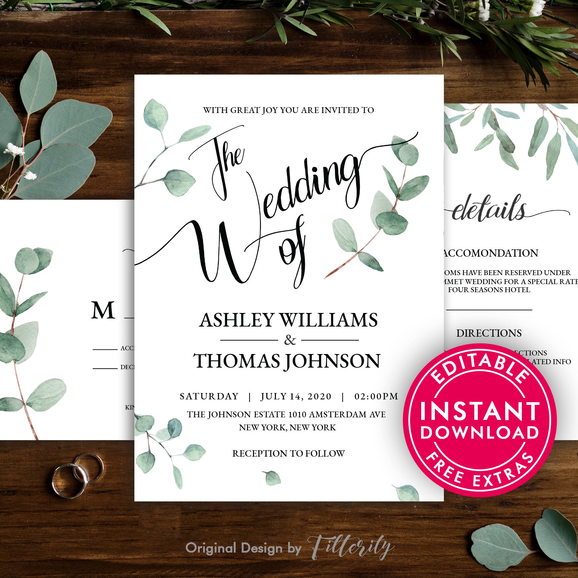 Wedding Invitation Template Download Printable Wedding - Etsy UK
