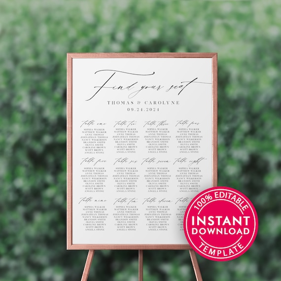Wedding Seating Chart Template Printable Seating Chart | Etsy