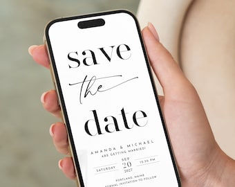 Electronic Save The Date Template, Digital Save The Date Template Download, Modern Save The Date, Minimalist Wedding Save The Date