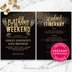 Faire-part d'anniversaire, Modèle d'invitation d'anniversaire, Faire-part d'anniversaire à imprimer, Invitations à une fête d'anniversaire pour le week-end, Carte d'invitation modifiable