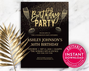 Birthday Invitations, Birthday Invitation Template, Printable Birthday Invitation, Editable Invitation, 30th Birthday Party Invitations