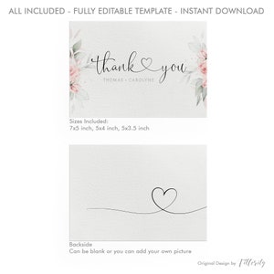 Wedding Thank You Card Template, Personalized Thank You Card, Printable Thank You Card Template, Thank You Card Wedding, Wedding Favors image 2