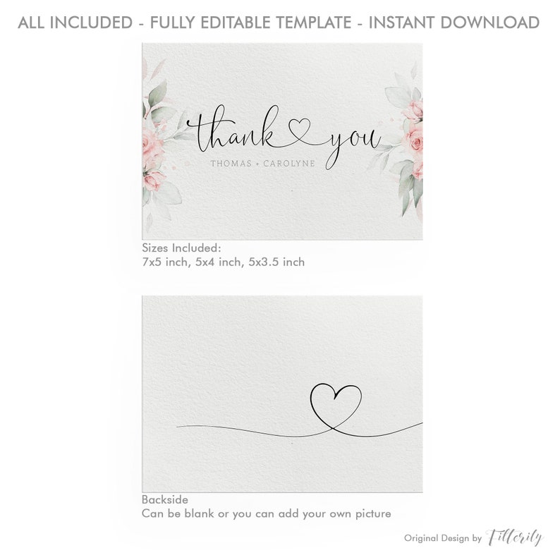 Wedding Thank You Card Template, Personalized Thank You Card, Printable Thank You Card Template, Thank You Card Wedding, Wedding Favors image 2