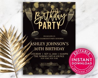 Birthday Invitations, Birthday Invitation Template, Printable Birthday Invitation, Editable Invitation, 30th Birthday Party Invitations