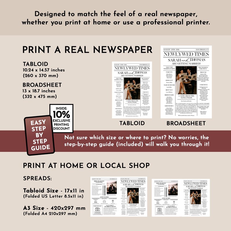 Folded Wedding Newspaper Template with Photo, Minimalist Wedding Newspaper Template, Wedding Program, Newlywed Times, Editable Newspaper image 7