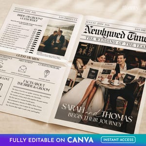 Wedding Newspaper Template with Photo, Wedding Newspaper Template, Wedding Program, Newlywed Times, Editable Newspaper Itinerary, Marriage image 2