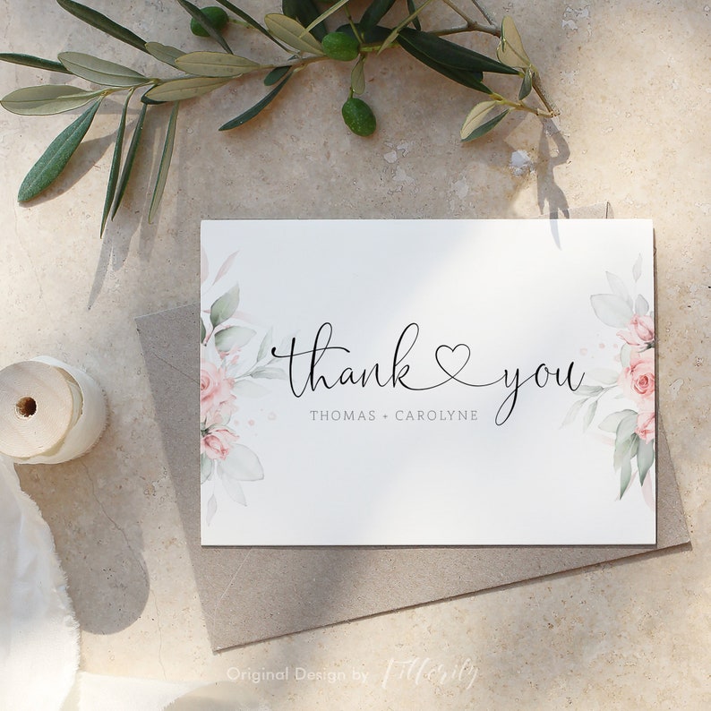 Wedding Thank You Card Template, Personalized Thank You Card, Printable Thank You Card Template, Thank You Card Wedding, Wedding Favors image 3