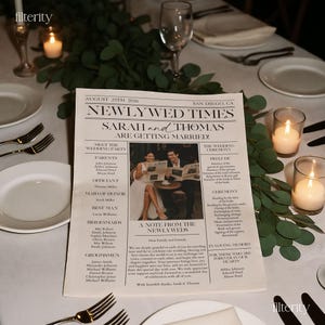 Folded Wedding Newspaper Template with Photo, Minimalist Wedding Newspaper Template, Wedding Program, Newlywed Times, Editable Newspaper image 6