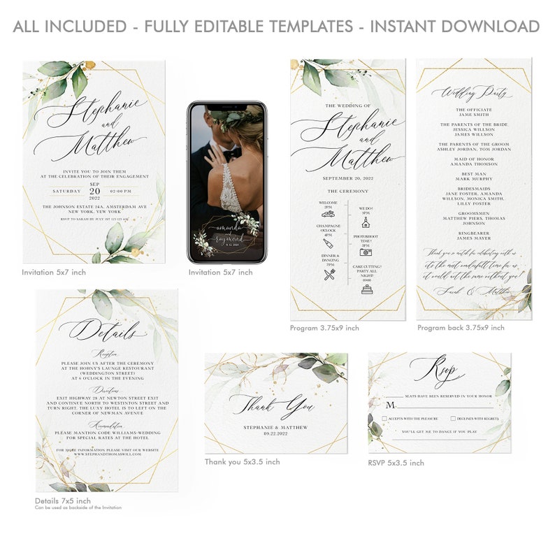 Printable Wedding Invitation Set Template Download Wedding - Etsy