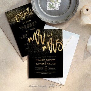 Gold Wedding Invitation Template Bundle, RSVP, Menu (Digital Download) image 4