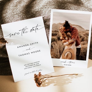 Minimalist Save The Date Template with Photo, Modern Save The Date Invitation, Boho Save The Date Cards, Double Sided Save The Date Digital