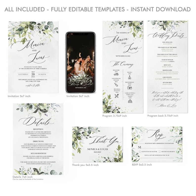 Printable Wedding Invitation Set Template Download Wedding - Etsy