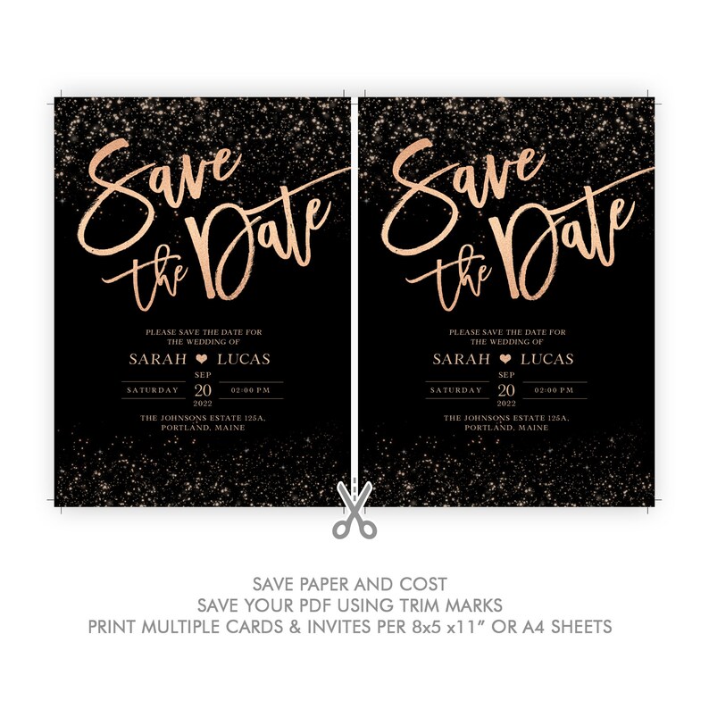 Save the Date Invitation, Rose Gold Save The Date Invitation Template, Instant Download, Save The Date Postcards, Gold Wedding Invitation image 6