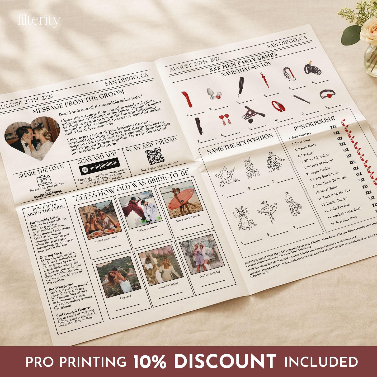 Hen Party Weekend Newspaper Template With Games - Editable Canva Hen ...