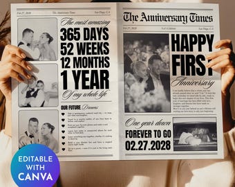 Gazeta na rocznicę ślubu, szablon gazety na pierwszą rocznicę ślubu, pierwsza rocznica ślubu dla pary, prezent dla męża, gazeta na sesję zdjęciową