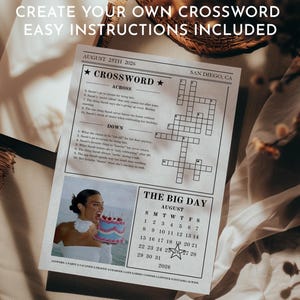 K&ouml;nnte beinhalten: Ein druckbares Kreuzwortr&auml;tsel mit dem Titel "Crossword" und dem Datum "August 25th, 2026". Das Kreuzwortr&auml;tsel ist in einem Zeitungslayout mit einem Kalender f&uuml;r den Monat August 2026 darunter gestaltet. Der Kalender hebt den 25. August hervor.