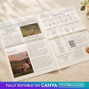 Wedding Newspaper Template with Photo, Wedding Newspaper Template, Wedding Program, Newlywed Times, Editable Newspaper Itinerary, Marriage image 3