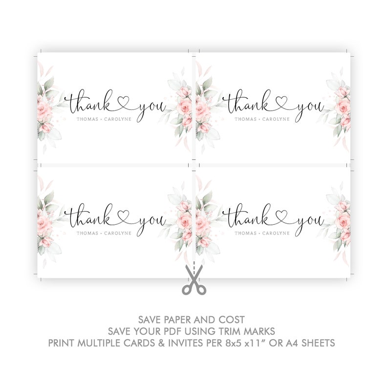 Wedding Thank You Card Template, Personalized Thank You Card, Printable Thank You Card Template, Thank You Card Wedding, Wedding Favors image 7