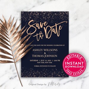 Save the Date Wedding Template, Rose Gold Wedding Invitation Digital Download, Printable Save the Date, Save The Date Instant Download