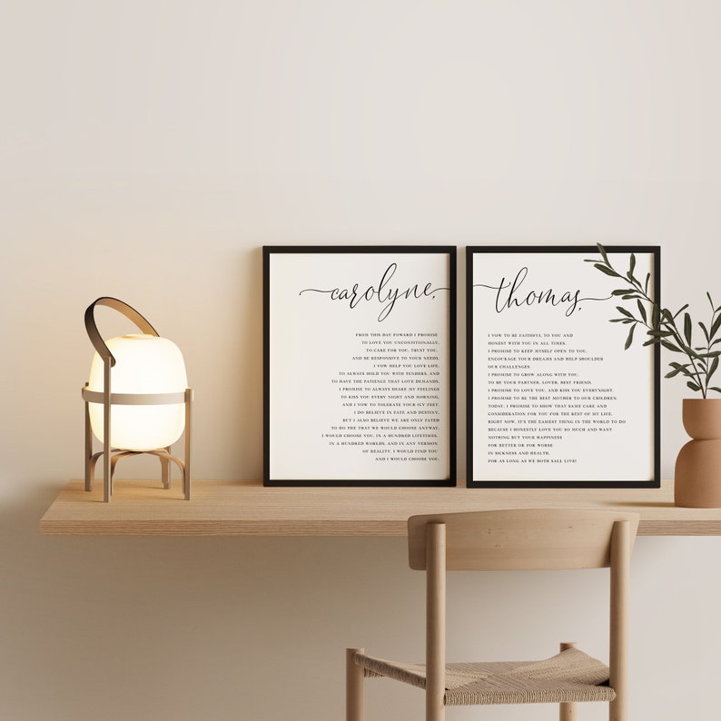 His and Hers Wedding Vows Wall Art Print Template Instant Download, Anniversary Gift, Wedding Gift, Matching Set of 2, 1st anniversary gift image 4