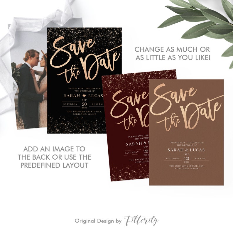 Save the Date Invitation, Rose Gold Save The Date Invitation Template, Instant Download, Save The Date Postcards, Gold Wedding Invitation image 3