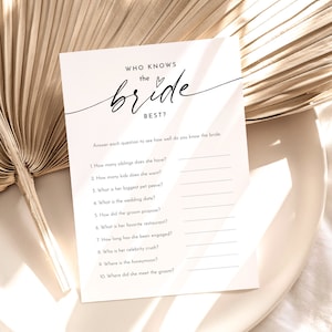 Who Knows The Bride Best, Bridal Shower Game, Bachelorette Party Game, Boho Bridal Shower Games Instant Download, Printable Bridal Game